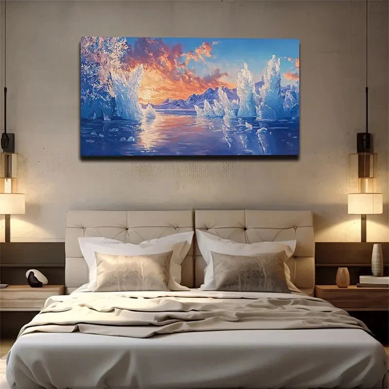 Iceberg Sunset Afterglow Gyms Wall Art Canvas Office Home Room Framed 120x60cm