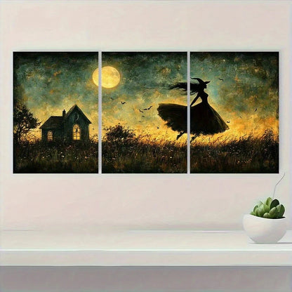 3pcs The Flying Witch Gothic Horror Moonlit Metal Print Ready to Hang Art - Bella Home Decor