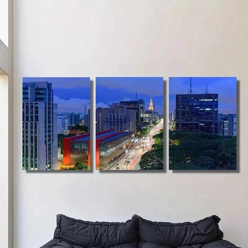 3pcs High Buildings and Neon Lights Wall Art Set Canvas Framed 60x90cm - High Quality Print 100% Australian Made Wall Canvas Ready to Hang