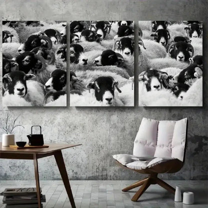 3pcs Close Up Black and White Sheep Metal Print Ready to Hang Art - Bella Home Decor