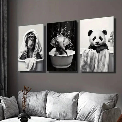 3pcs Artworks Featuring Adorable Cartoon AnimalWall Art Set Canvas Framed 40x60cm - High Quality Print 100% Australian Made Wall Canvas Ready to Hang - Bella Home Decor