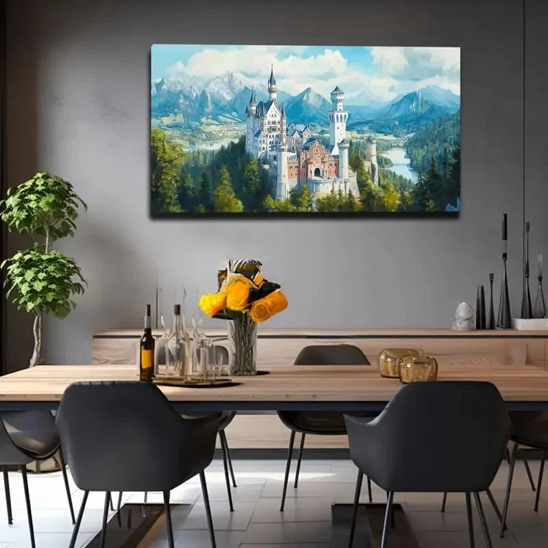Enchanting Castle Majestic Snow Wall Art Canvas Office Home Room Framed 120x60cm