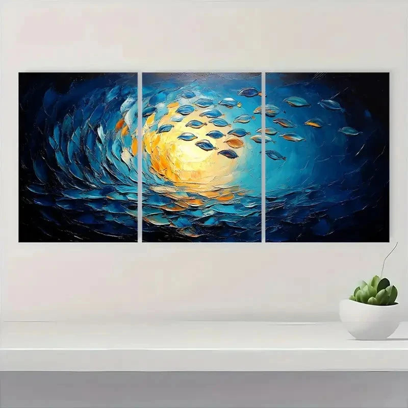 3pcs Abstract School of Fish SD  Wall Art Set Canvas Framed 40x60cm - High Quality Print 100% Australian Made Wall Canvas Ready to Hang - Bella Home Decor