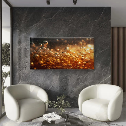 Golden Liquid With Bubbles Wall Art Canvas Office Home Room Framed 120x60cm