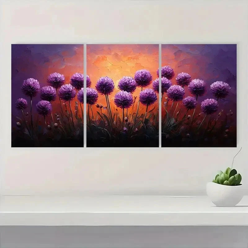 3pcs Vibrant Purple & Orange Sunset D  Wall Art Set Canvas Framed 40x60cm - High Quality Print 100% Australian Made Wall Canvas Ready to Hang - Bella Home Decor