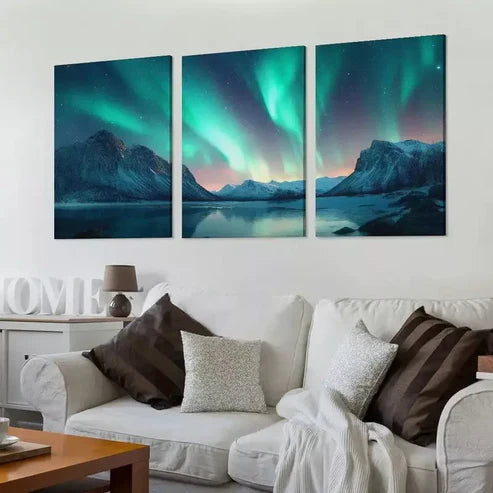 3pcs Decorative Northern Lights Above the Ocean Wall Art Canvas Unframed - High Quality Print 100% Australian Made Wall Canvas - Bella Home Decor