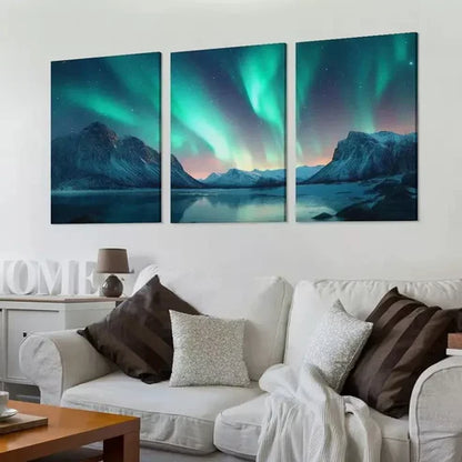 3pcs Decorative Northern Lights Above the Ocean Wall Art Canvas Unframed - High Quality Print 100% Australian Made Wall Canvas - Bella Home Decor