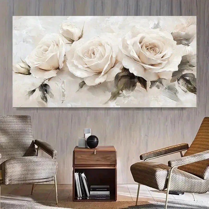 Elegant White Roses Modern Wall Art Canvas Office Home Room Framed 120x60cm - Bella Home Decor