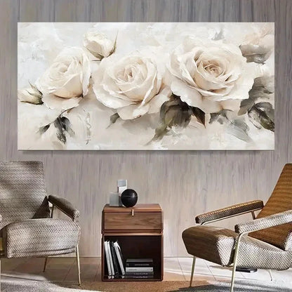 Elegant White Roses Modern Wall Art Canvas Office Home Room Framed 120x60cm - Bella Home Decor