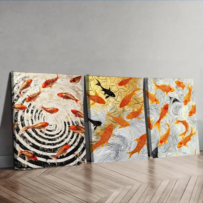 3pcs Goldfish Vortex Design Orange Perfect Wall Art Set Canvas Unframed - High Quality Print 100% Australian Made Wall Canvas - Bella Home Decor