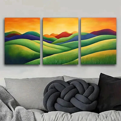 3pcs Colorful Rolling Hills Landscape Perfect Wall Art Set Canvas Framed 50x70cm - High Quality Print 100% Australian Made Wall Canvas Ready to Hang - Bella Home Decor