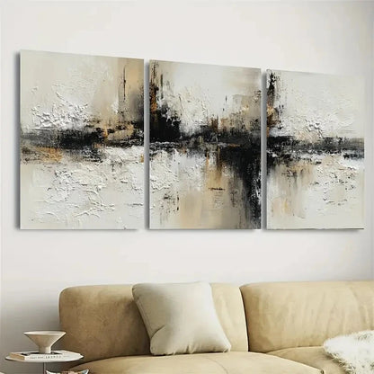 3pcs Beige Black And Brown Abstract Wall Art Set Canvas Framed 50x70cm - High Quality Print 100% Australian Made Wall Canvas Ready to Hang - Bella Home Decor