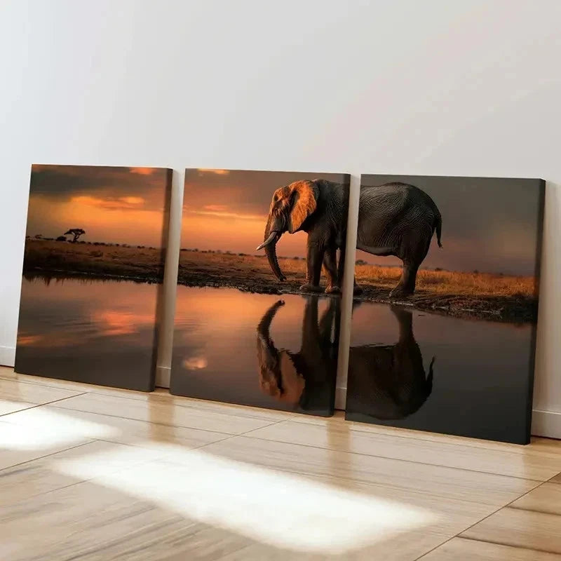 3pcs African Elephant at the Sunset Wall Art Set Canvas Framed 60x90cm - High Quality Print 100% Australian Made Wall Canvas Ready to Hang - Bella Home Decor