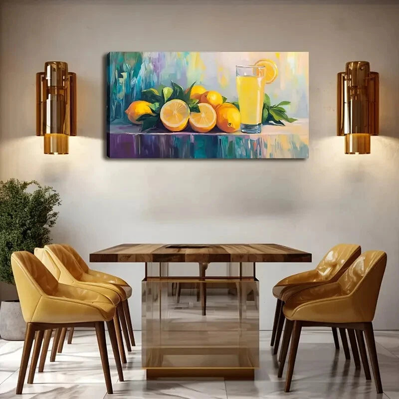 Vibrant Citrus Drink Lemonade Wall Art Canvas Office Home Room Framed 120x60cm - Bella Home Decor