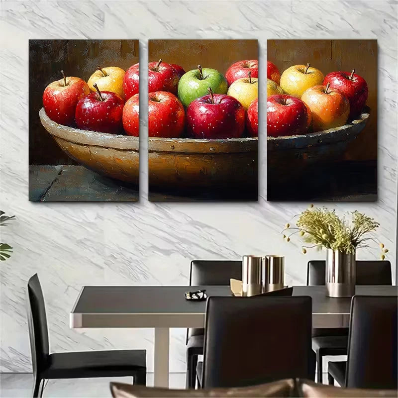 3pcs Fruit Still Life of Apples in a Bowl Metal Print Ready to Hang Art - Bella Home Decor
