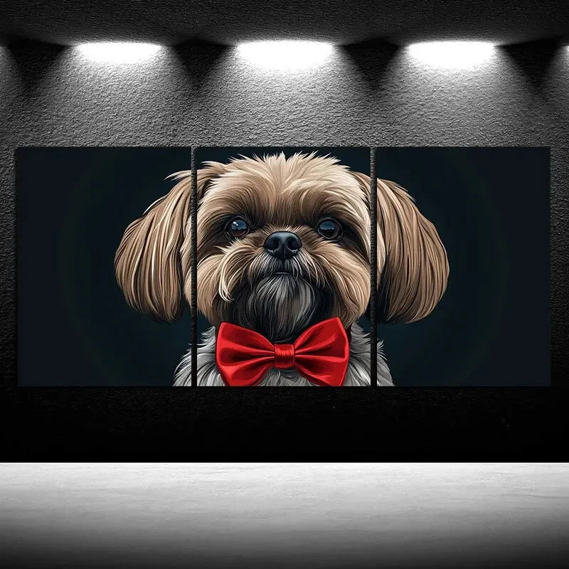 3pcs A Dog Wearing Red Bow Tie Metal Print Ready to Hang Art - Bella Home Decor