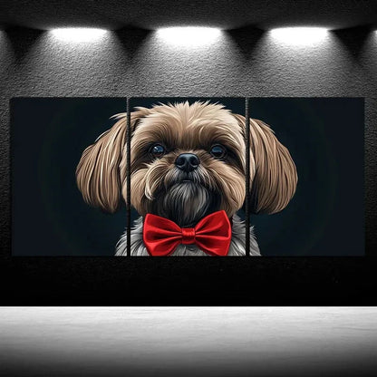 3pcs A Dog Wearing Red Bow Tie Metal Print Ready to Hang Art - Bella Home Decor