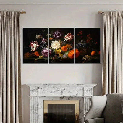3pcs Floral Arrangement in Rich Colors Wall Art Set Canvas Framed 60x90cm - High Quality Print 100% Australian Made Wall Canvas Ready to Hang - Bella Home Decor