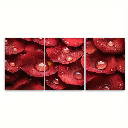 3pcs Macro Photography of Raindrops on Rose Petals Metal Print Ready to Hang Art - Bella Home Decor