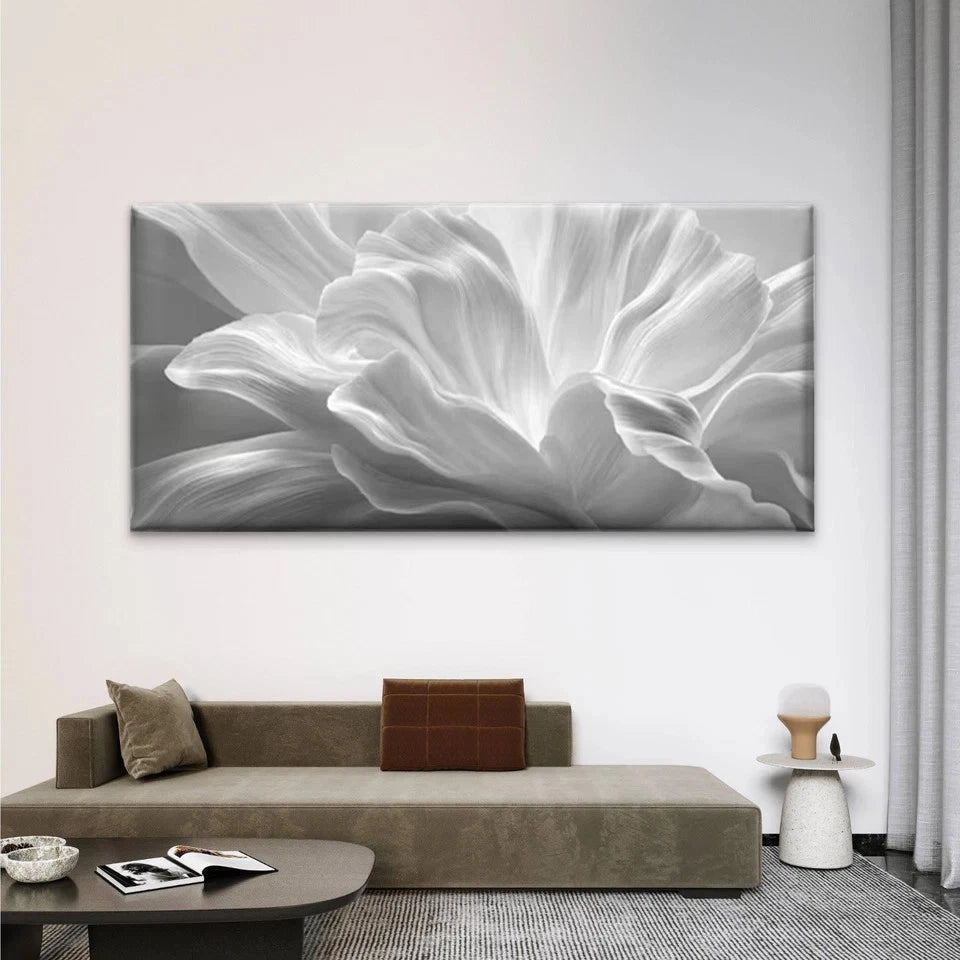 Modern White Abstract Floral Wall Art Canvas Office Home Room Framed 120x60cm