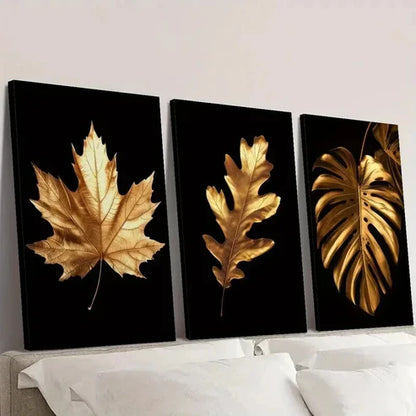 3pcs Classic Golden Leaves Decoration Wall Art Canvas Unframed - High Quality Print 100% Australian Made Wall Canvas
