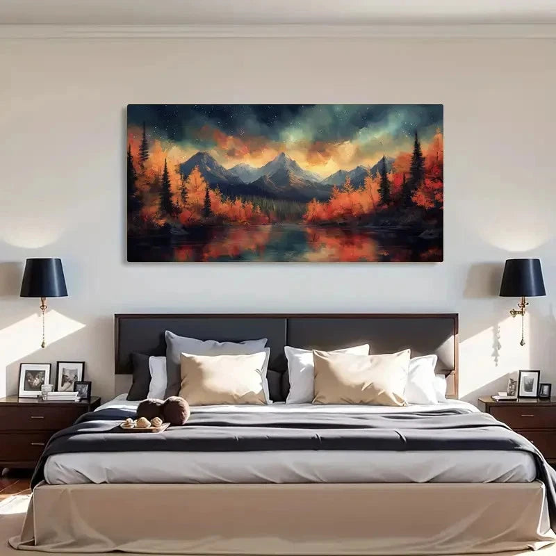 Vibrant Autumn Mountains Forest Wall Art Canvas Office Home Room Framed 120x60cm