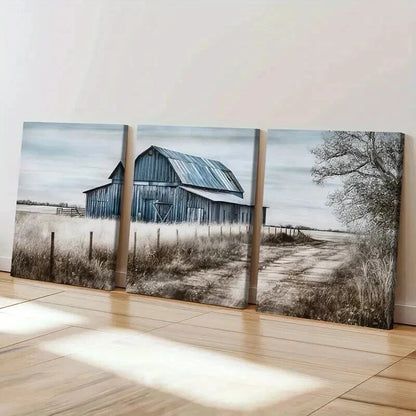 3pcs Rustic Blue Barn Farmhouse Decor Wall Art Set Canvas Framed 50x70cm - High Quality Print 100% Australian Made Wall Canvas Ready to Hang - Bella Home Decor
