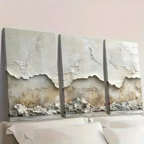 3pcs Minimalist Beige Textured gj Wall Wall Art Set Canvas Unframed - High Quality Print 100% Australian Made Wall Canvas - Bella Home Decor