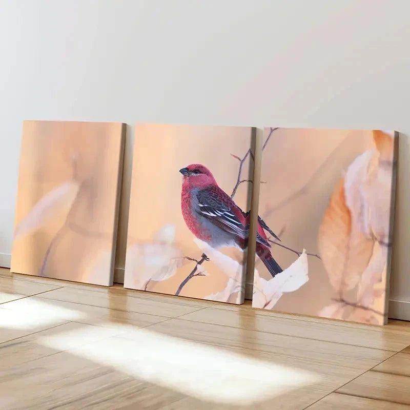 3pcs Bird on a Branch With Autumn Leaves Wall Art Set Canvas Framed 50x70cm - High Quality Print 100% Australian Made Wall Canvas Ready to Hang - Bella Home Decor