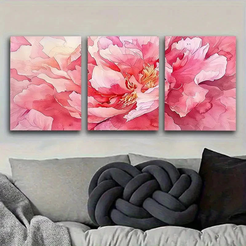 3pcs Pink Blossom Watercolor Wall Art Set Canvas Framed 60x90cm - High Quality Print 100% Australian Made Wall Canvas Ready to Hang - Bella Home Decor