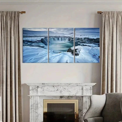 3pcs Snow Water Gathers Into A Waterfall Wall Art Set Canvas Framed 50x70cm - High Quality Print 100% Australian Made Wall Canvas Ready to Hang