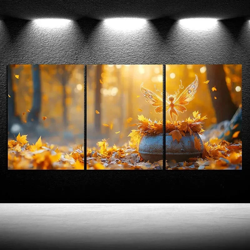 3pcs Leaf Girl Dancing in the Forest Metal Print Ready to Hang Art