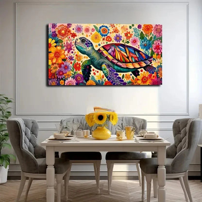 Turtle & Colorful Flowers Wall Art Canvas Office Home Room Framed 120x60cm
