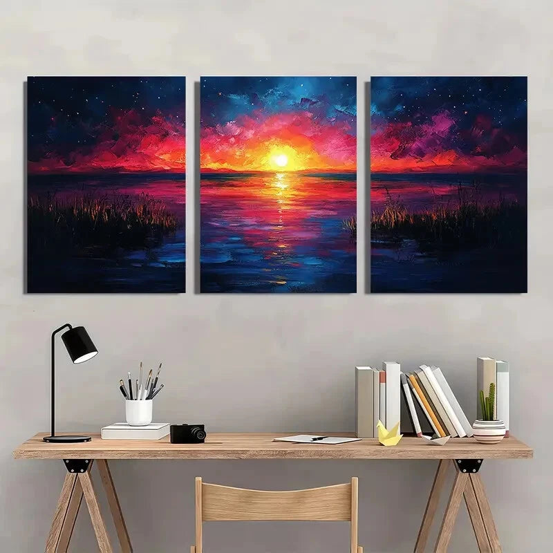 3pcs Original Colorful Sky Oil Painting Metal Print Ready to Hang Art - Bella Home Decor