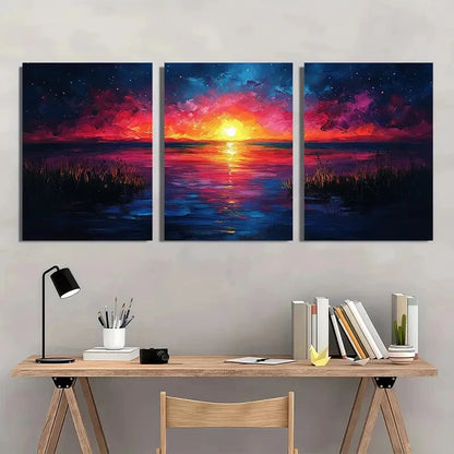 3pcs Original Colorful Sky Oil Painting Metal Print Ready to Hang Art - Bella Home Decor
