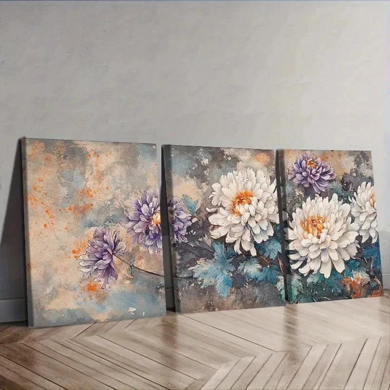 3pcs Chrysanthemums Wall Art Set Canvas Framed 60x90cm - High Quality Print 100% Australian Made Wall Canvas Ready to Hang - Bella Home Decor