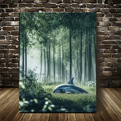 Serene Dolphin & Bamboo Grove Scene Painting 40x60cm Metal Print Ready to Hang - Bella Home Decor