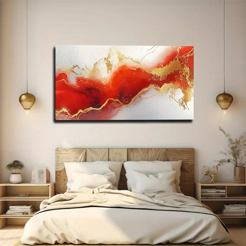 Minimalist Abstract Red Golden Wall Art Canvas Office Home Room Framed 120x60cm