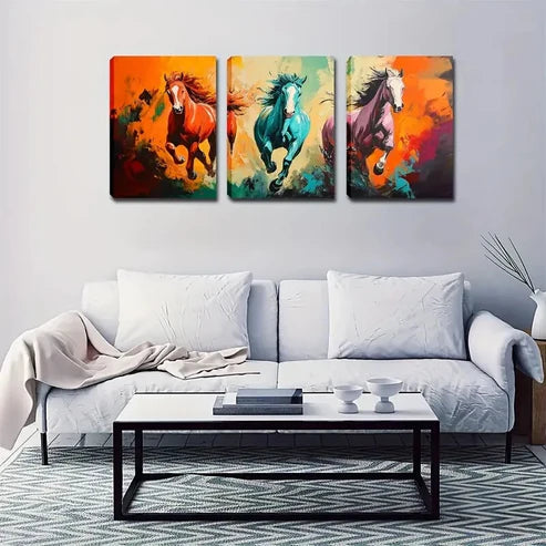 3pcs Running Forward Horse Figurative Style Wall Art Set Canvas Unframed - High Quality Print 100% Australian Made Wall Canvas