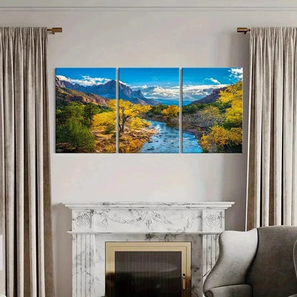3pcs Mountains Forest and River Modern Wall Art Set Canvas Framed 50x70cm - High Quality Print 100% Australian Made Wall Canvas Ready to Hang - Bella Home Decor
