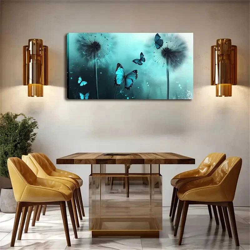 Butterflies And Black Dandelion Wall Art Canvas Office Home Room Framed 120x60cm - Bella Home Decor
