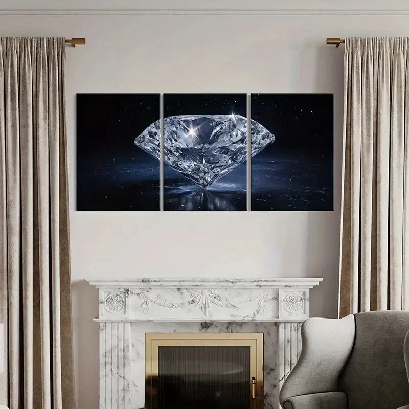3pcs Luxury Diamond Crystal Gemstone Art   Wall Art Set Canvas Framed 60x90cm - High Quality Print 100% Australian Made Wall Canvas Ready to Hang - Bella Home Decor