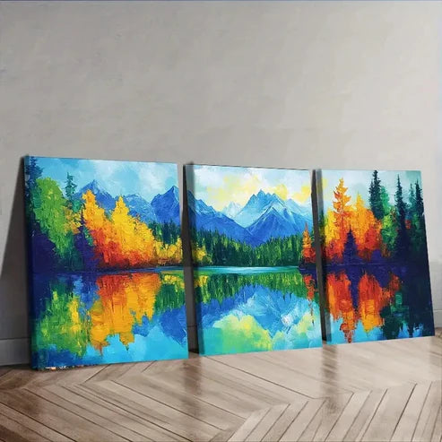 3pcs Reflections of Trees & Lakes Perfect Wall Art Set Canvas Unframed - High Quality Print 100% Australian Made Wall Canvas