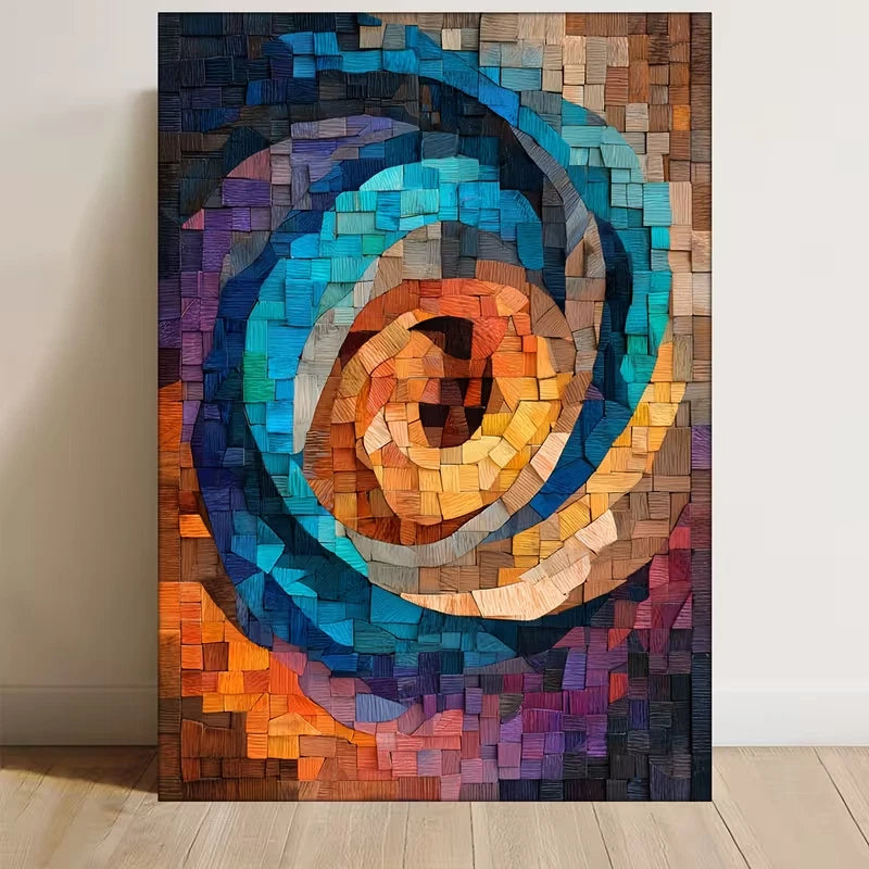Wooden Mosaic Abstract Ring Design Metal Print Ready to Hang