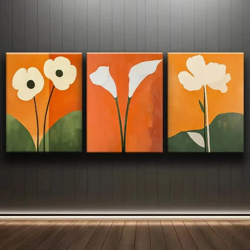 3pcs White Flower Modern Abstract Floral Perfect Wall Art Set Canvas Unframed - High Quality Print 100% Australian Made Wall Canvas
