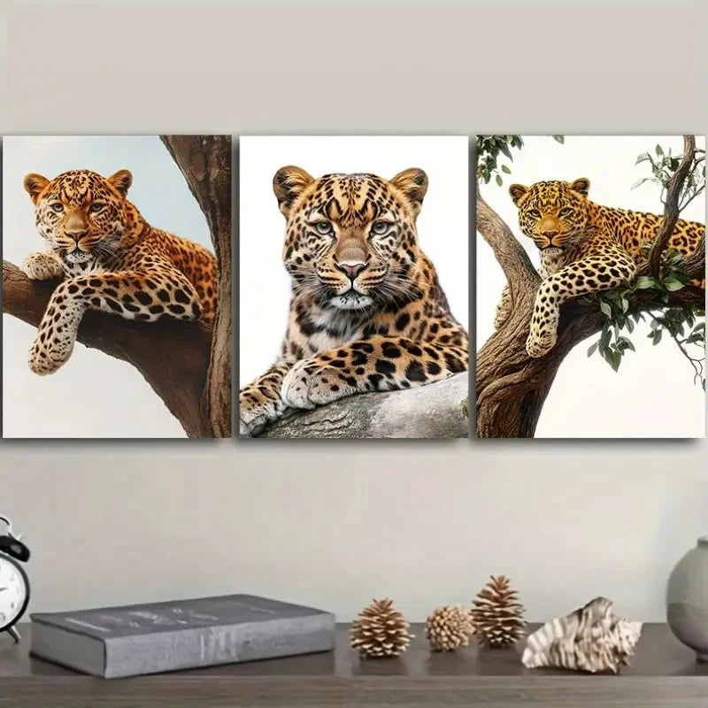 3pcs Leopard Wall Art Set Canvas Framed 60x90cm - High Quality Print 100% Australian Made Wall Canvas Ready to Hang - Bella Home Decor