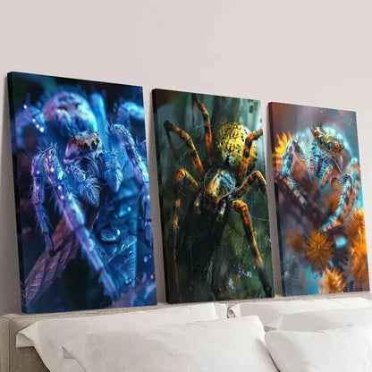 3pcs Blue Orange Illusion Spider Wall Art Set Canvas Framed 50x70cm - High Quality Print 100% Australian Made Wall Canvas Ready to Hang