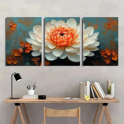 3pcs Chrysanthemum Flower White Wall Art Canvas Unframed - High Quality Print 100% Australian Made Wall Canvas - Bella Home Decor