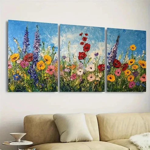 3pcs Flower Meadow Impasto Wall Art Set Canvas Unframed - High Quality Print 100% Australian Made Wall Canvas - Bella Home Decor