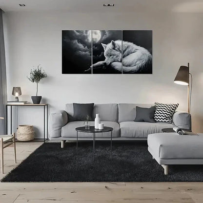3pcs Black and White Wolf Moonlit Night Wall Art Canvas Unframed - High Quality Print 100% Australian Made Wall Canvas - Bella Home Decor